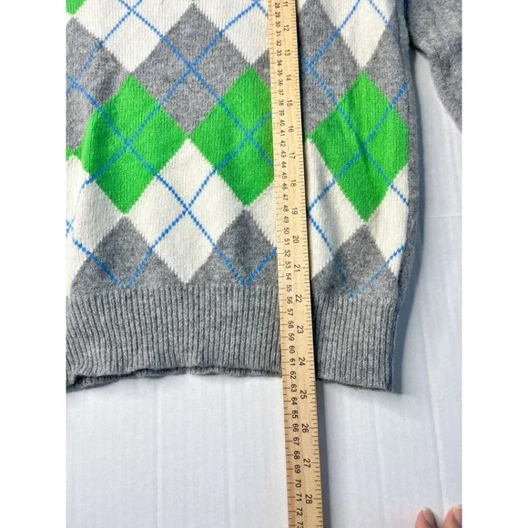 Gap Womens Lambswool Blend Argyle Sweater XS V-Neck Gray Green White - Picture 8 of 9